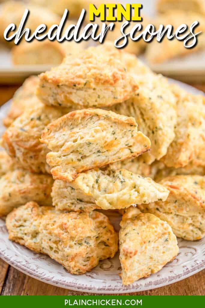plate of cheddar biscuit scones stacked