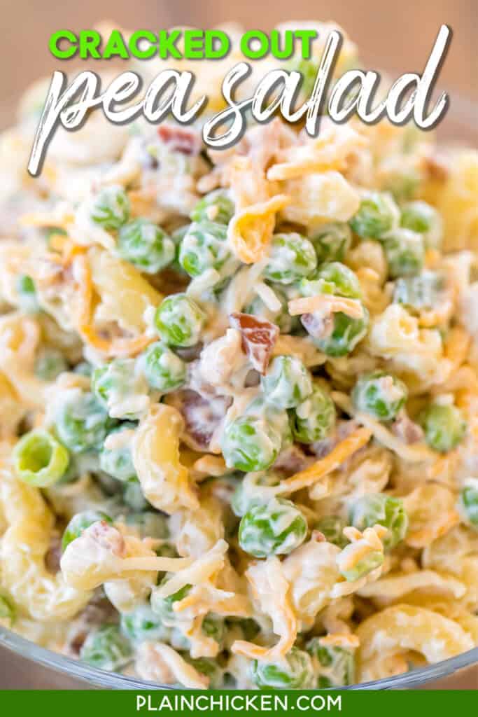 bowl of pasta salad and peas