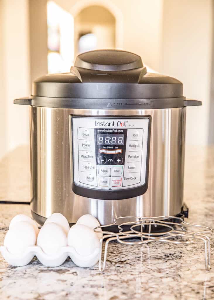 eggs on a rack in front of an instant pot