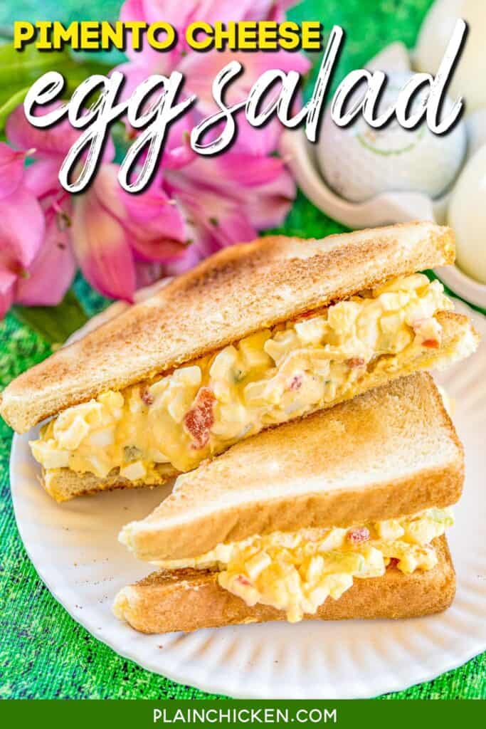 pimento cheese egg salad toasted sandwich on a plate