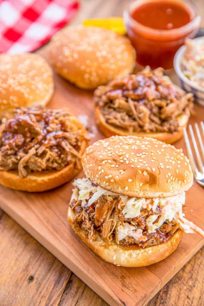 pulled pork sandwiches on a platter