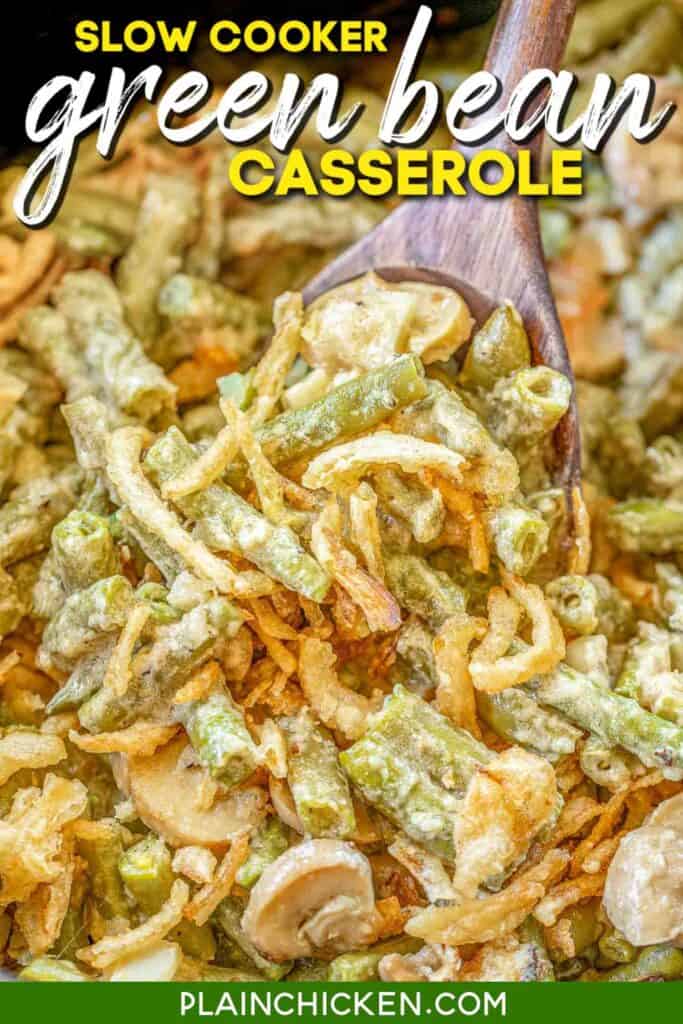 slow cooker of green bean casserole