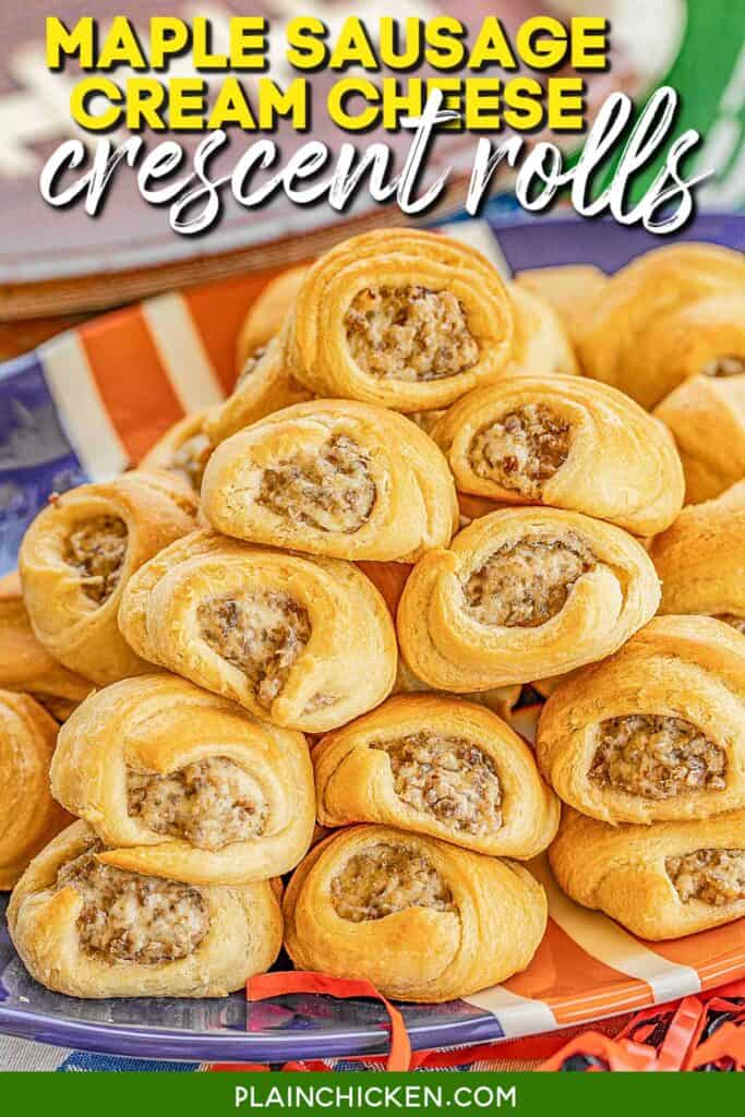 plate of sausage rolls with text overay