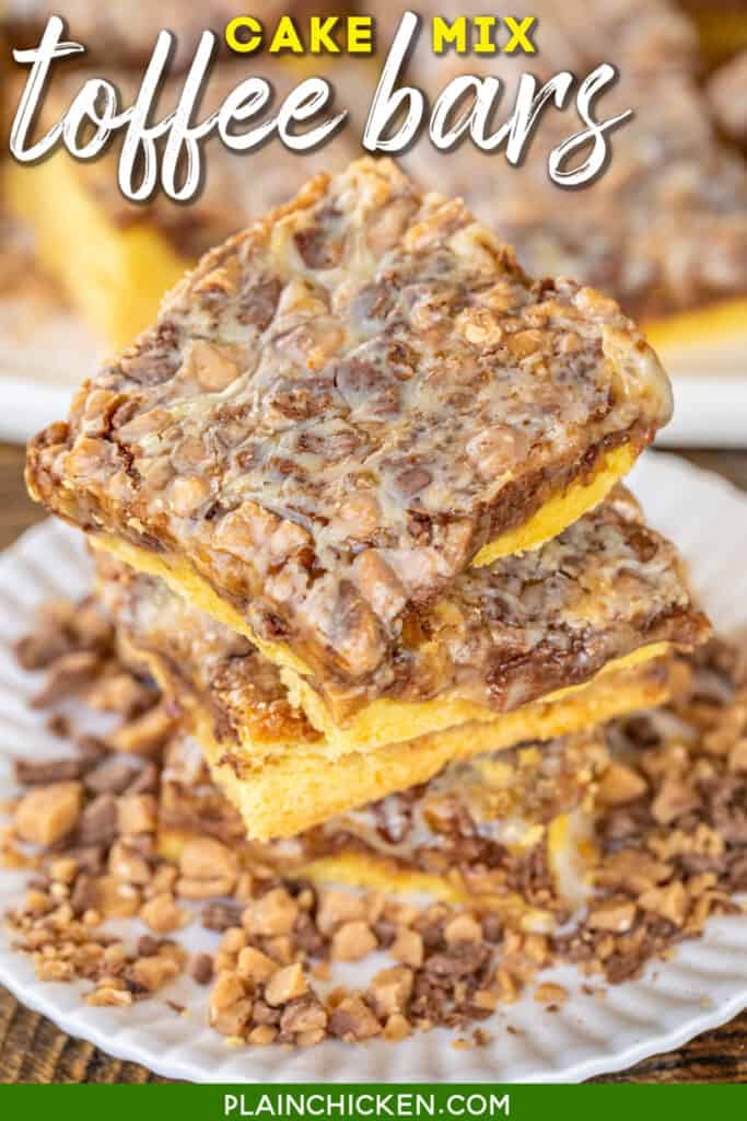 toffee cake mix bars on a plate