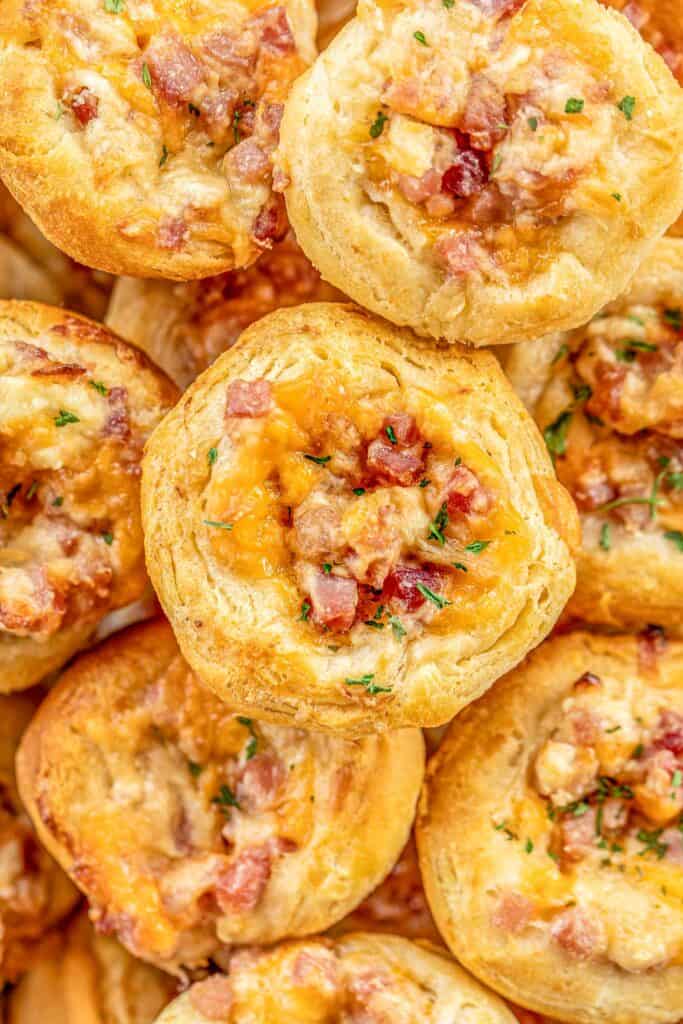 platter of ham and cheese stuffed biscuit bites