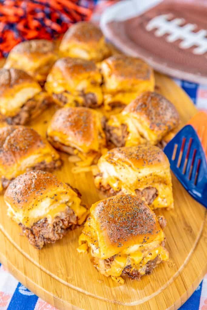 platter of beef and cheddar sliders