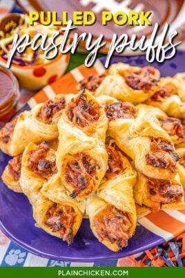 plate of bbq pulled pork puff pastry bites