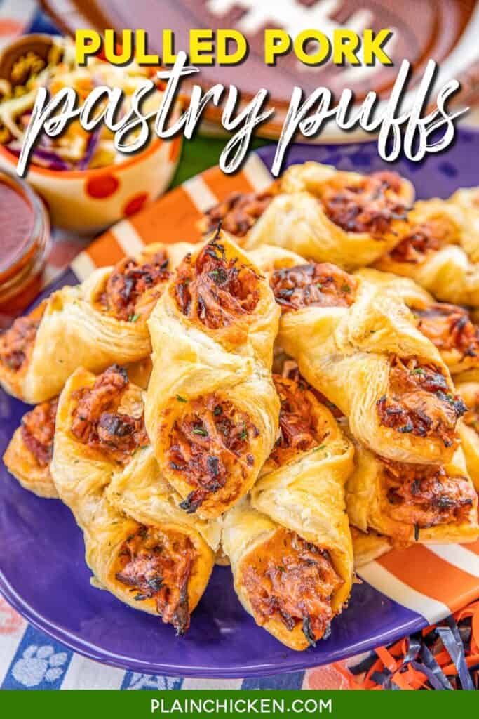 plate of bbq pulled pork puff pastry bites