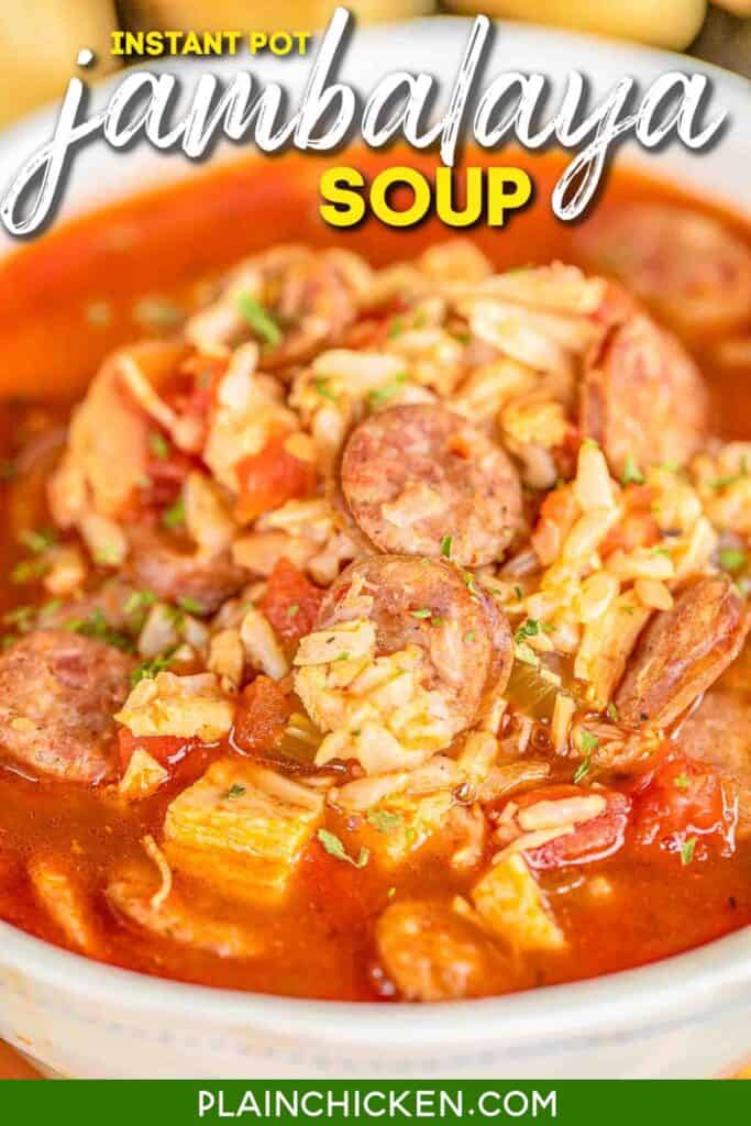 bowl of chicken & sausage jambalaya soup
