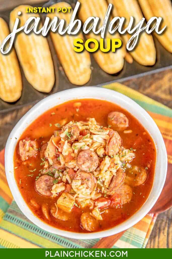 bowl of chicken & sausage jambalaya soup