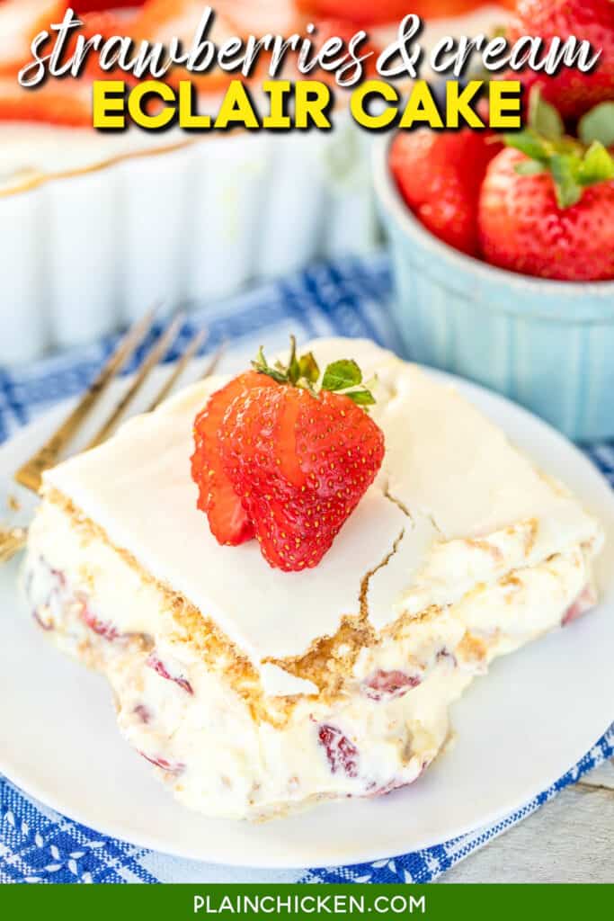 eclair cake topped with strawberries