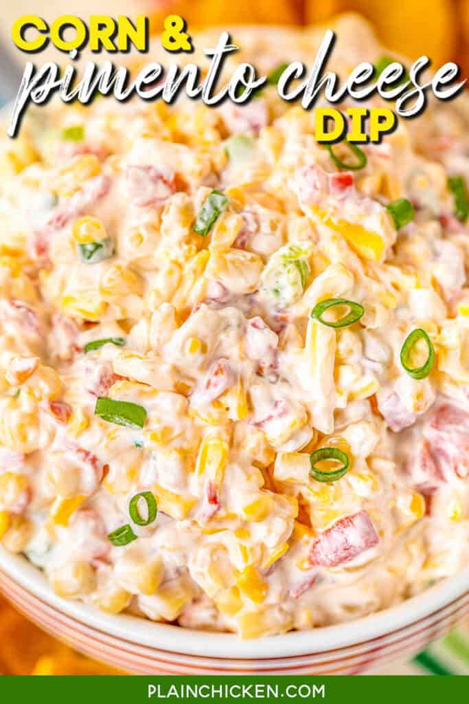 bowl of corn and pimento cheese dip
