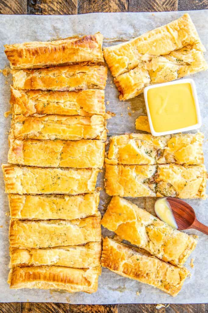 sliced puff pastry ham & cheese slab pies