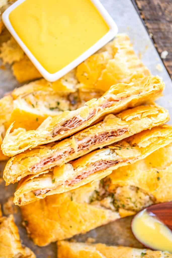 sliced puff pastry ham & cheese slab pies