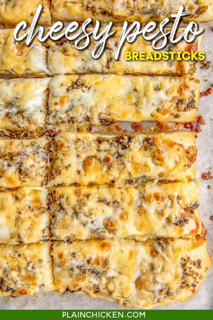 baking sheet of cheesy breadsticks