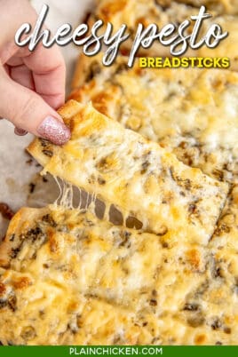 Cheesy Pesto Breadsticks (Only 4 Ingredients) - Plain Chicken