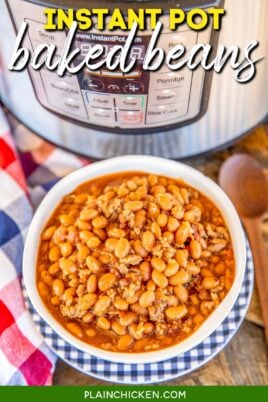 bowl of baked beans with an instant pot in the background