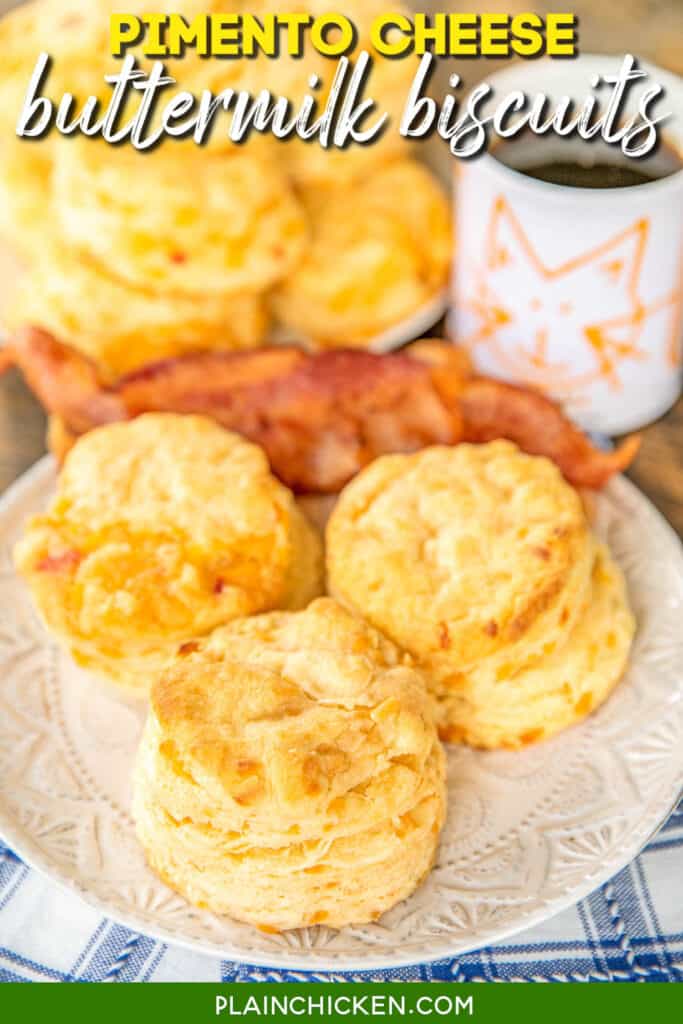 plate of pimento cheese biscuits with bacon