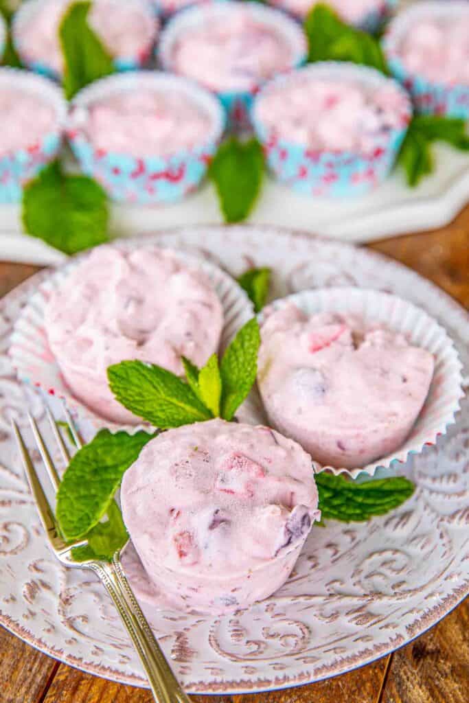 frozen cranberry salad cups on a plate