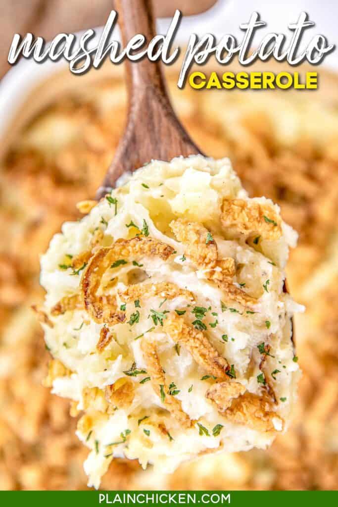 spoonful of mashed potatoes with fried onions