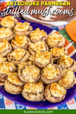 platter of artichoke and parmesan stuffed mushrooms