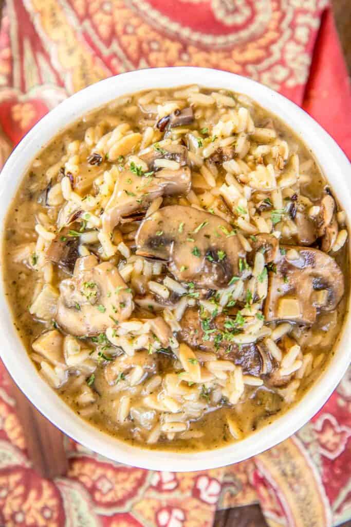 bowl of mushroom & rice soup