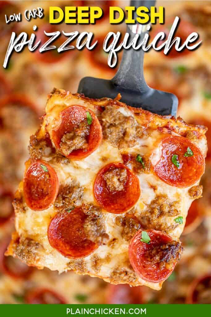 slice of pepperoni pizza quiche on a spatula