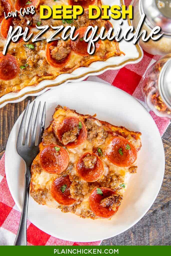 slice of pepperoni pizza quiche on a plate