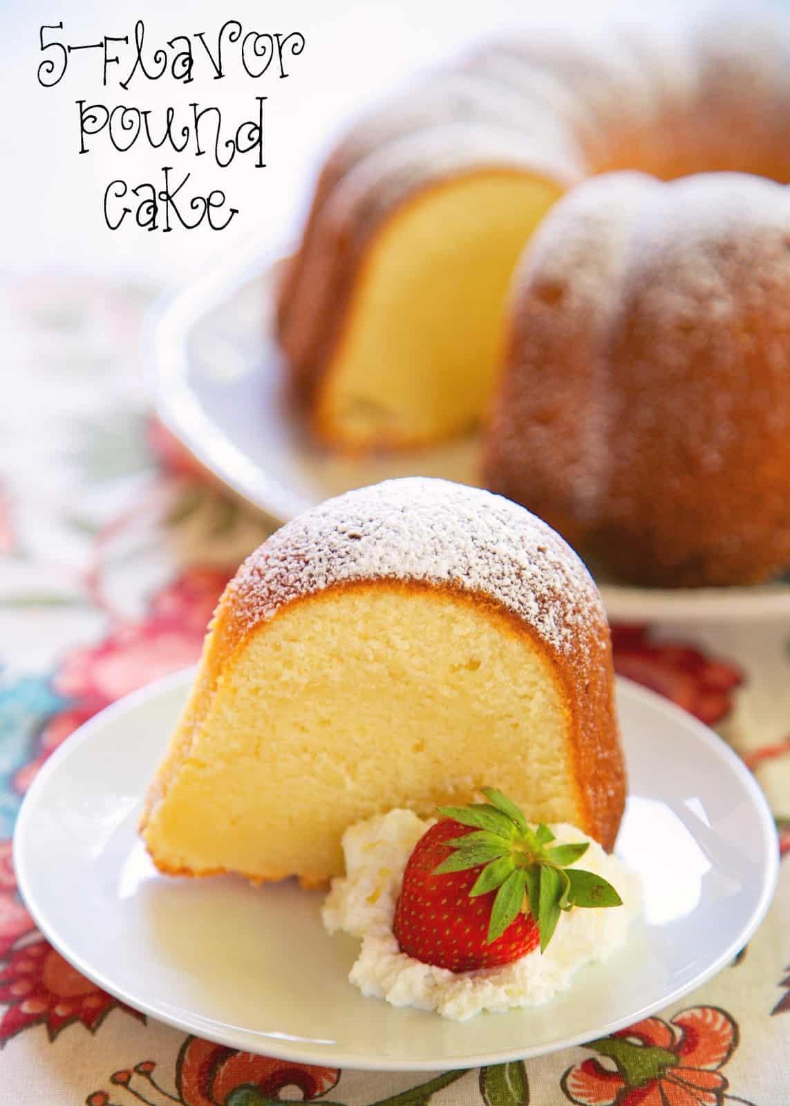 5-Flavor Pound Cake Recipe - homemade pound cake with tons of great flavor - Vanilla, Rum, Coconut, Butter, and Lemon -  highly recommend serving it with some vanilla ice cream and fresh berries way at your Memorial Day cookout.