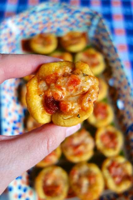 Tomato Bacon Cups - SOOO good!!! Great party appetizer!! Refrigerated biscuits stuffed with bacon, tomatoes, swiss cheese, mayonnaise and basil. Makes a ton. Great make ahead party food!!