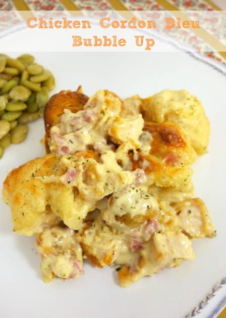 Chicken Cordon Bleu Bubble Up - crazy delicious!!! Great weeknight casserole! Chicken, swiss, ham, Alfredo sauce tossed with refrigerated biscuits. Everyone cleaned their plate and asked for seconds! Even our super picky eaters! This is going into the dinner rotation! YUM!