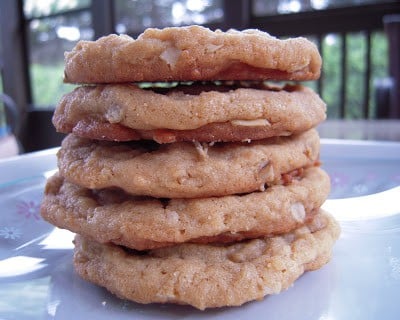 Oatmeal Peanut Butter Cookies - seriously delicious! Crispy on the outside, chewy on the inside! SO easy to make! Shortening, butter, brown sugar, sugar, peanut butter, eggs, flour, baking soda, salt and oatmeal. I always double the recipe! These cookies never last long!