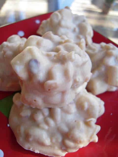 White Chocolate Peanut Butter Krispies - only 5 ingredients! Great holiday and party treat! Everyone always asks for the recipe!