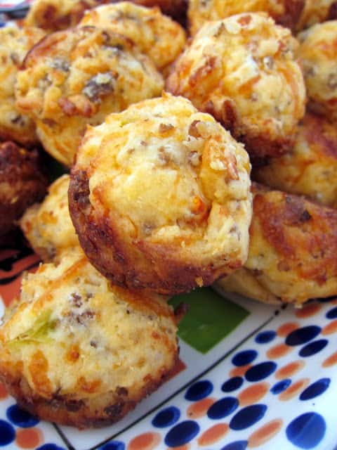 Sausage & Cheese Muffins - perfect tailgating food - They were a hit at the tailgate. I took the whole batch and only had a few left over; and they reheated well for breakfast the next morning.