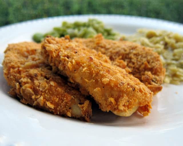 Cheez-It Chicken Fingers - chicken tenders coated in crushed Cheez-Its and baked - SOOOO good! Kids and adults love these! Ready in 15 minutes. Can coat and freeze to bake later.