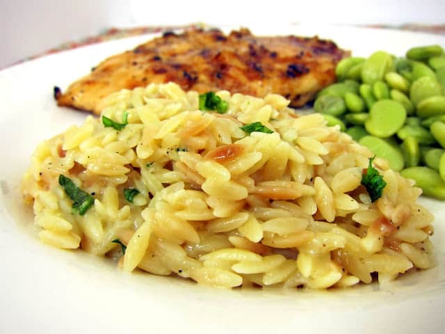 spoonful of orzo on a plate