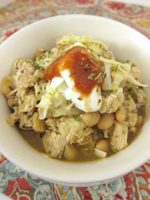 White Chicken Chili Recipe - chicken, white beans, green chiles, spices and chicken broth - ready in 20 minutes!