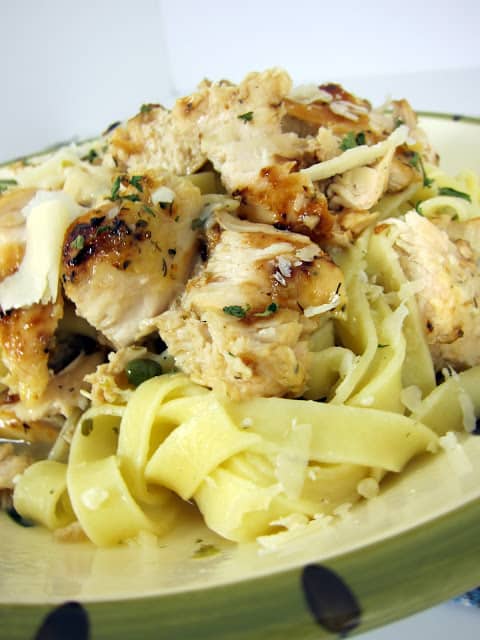 Grilled Chicken Piccata Pasta Recipe - lemon pepper marinated chicken, grilled - tossed with pasta in a lemon, garlic and caper sauce - Ready in 15 minutes!