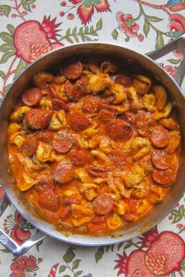 skillet of pasta