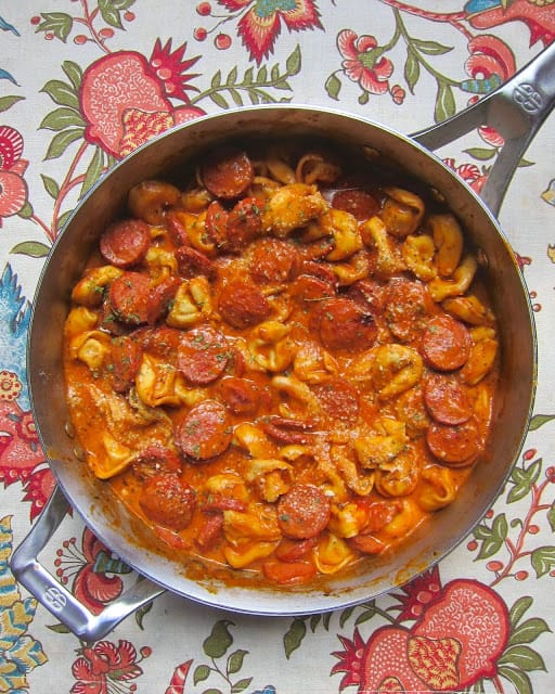 skillet of pasta