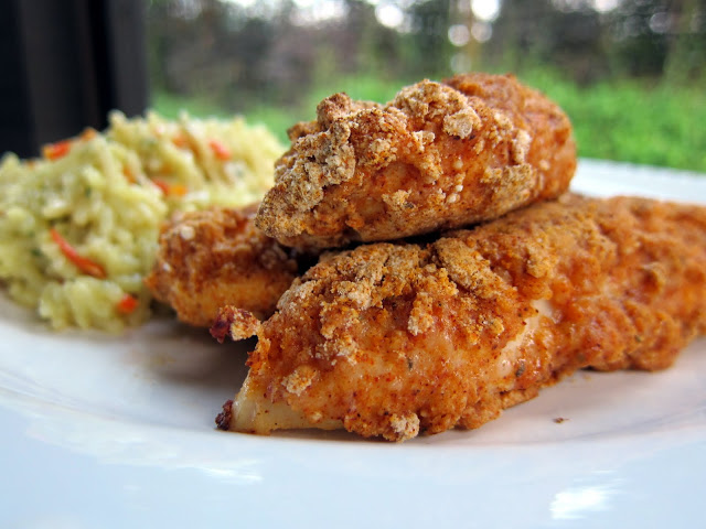 Spicy Chicken Tenders Recipe - chicken tenders coated in a homemade buffalo spice seasoning and baked. SO delicious. Can coat and freeze unbaked for a quick meal later.