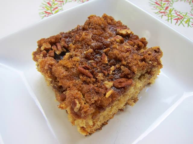 Overnight Coffee Cake - our go-to Christmas morning breakfast! Flour, sugar, brown sugar, baking soda, baking powder, cinnamon, buttermilk, butter eggs, pecans. Assemble the night before and bake in the morning. This is SOOO good! We make it every holiday!