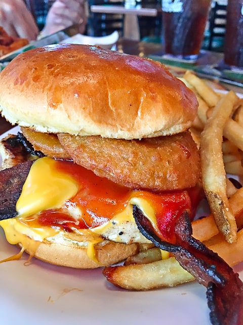At Beef O'Brady's you can order any burger on the menu and substitute grilled chicken. This is the BBQ Bacon Grilled Chicken Sandwich. YUM!