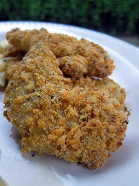 Double Cheese Chicken Fingers Recipe - baked chicken tenders coated in parmesan and Cheez-Its! SOOOO good! Can make coat ahead of time and freezer for later. Kids gobble these up (adults too!)!