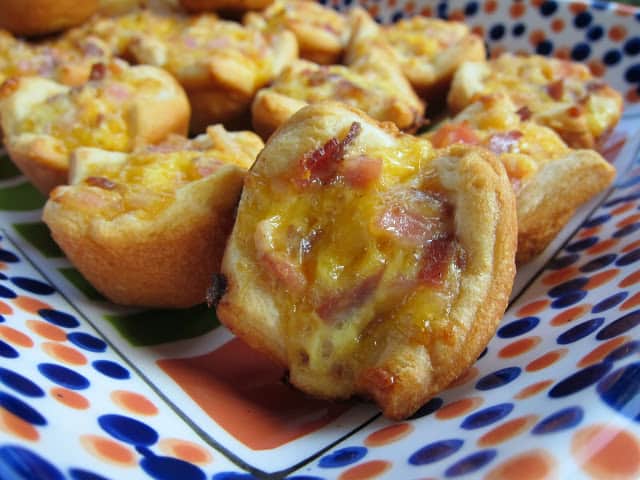 Club Sandwich Puffs - roast beef, turkey, ham, bacon, cheese, crescent rolls baked in a mini muffin pan. Great appetizer or fun dinner sandwich. Can bake and freeze for quick snack later!