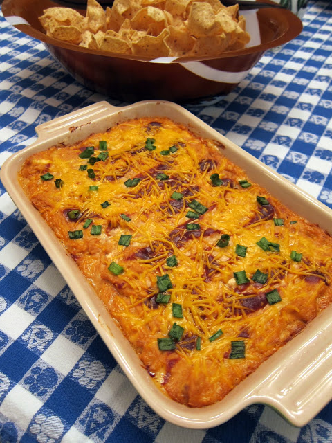 BBQ Chicken Dip - chicken, cream cheese, bbq sauce, ranch dressing, cheese and green onions - I could eat this dip as a meal!! SOOOO good! Great dip recipe for parties. Everyone always wants the recipe.