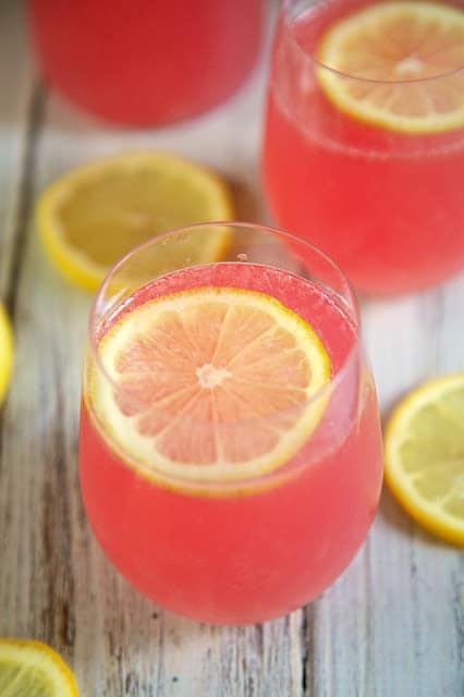 PAMA Lemonade Recipe - our "Signature Summer Cocktail"! Lemonade, vodka and PAMA liquor. So refreshing! Great for summer entertaining. Can make ahead of time and refrigerate until ready to serve.