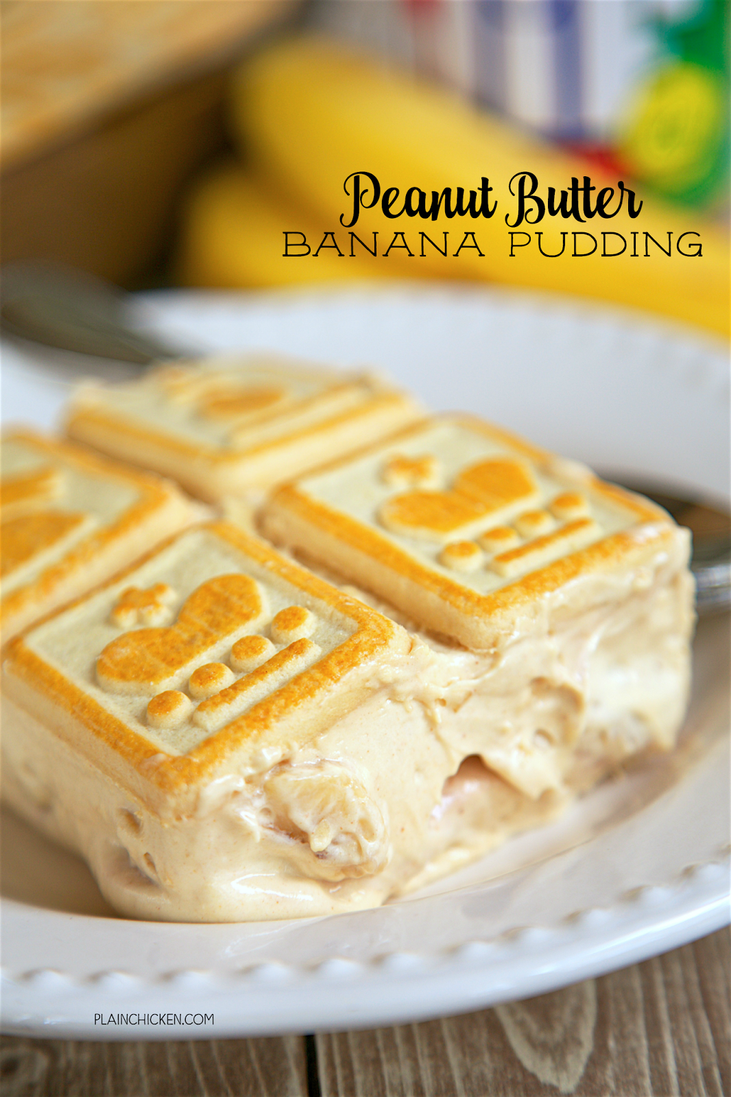 Peanut Butter Banana Pudding - peanut butter and bananas never tasted so good! Great dessert for a crowd! Can make ahead of time and refrigerate (it actually gets better the longer it sits). Chessmen cookies, bananas, milk, pudding, peanut butter, cream cheese, sweetened condensed milk and cool whip. Everyone always asks for the recipe!