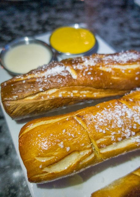 Homemade Pretzels at Ice Plant Bar - Where to Eat in St. Augustine, Florida - we found several hidden gems in St. Augustine that you MUST try on your next trip. Pizza, Burgers, Sandwiches, Craft Cocktails, and CRAZY milkshakes! Something for everyone!!