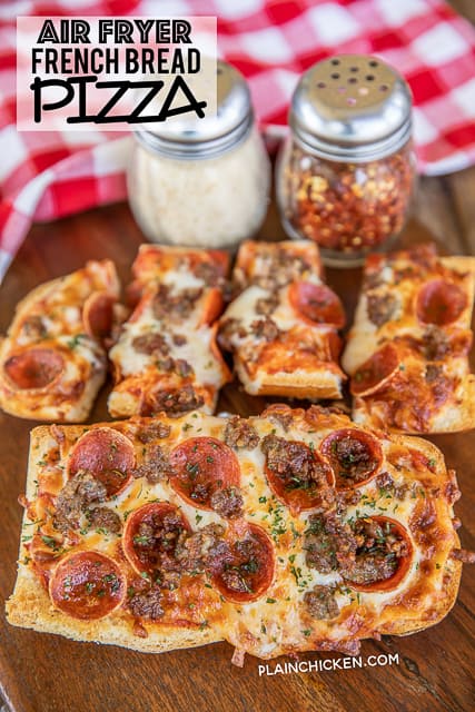 french bread pizza on a cutting board